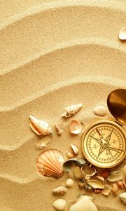Preview wallpaper compass, shells, sand