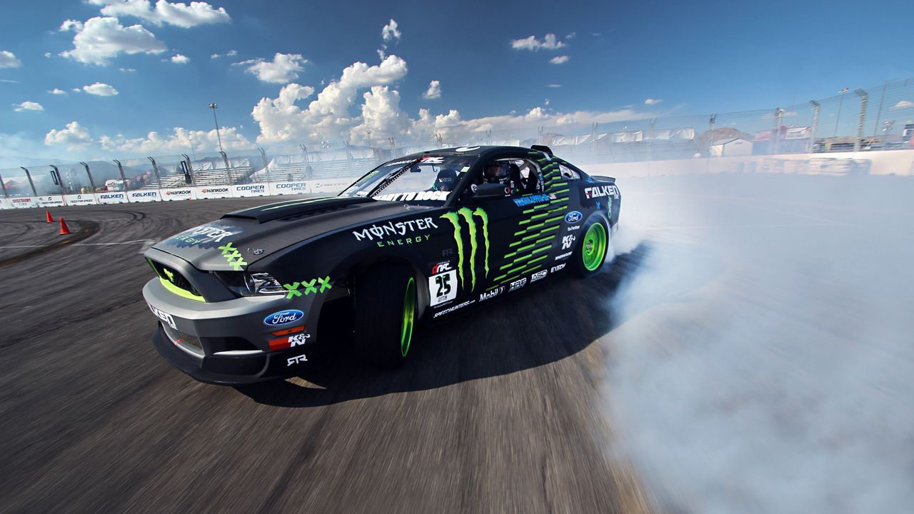 Wallpaper competition, drift, sports car, mustang, clouds, ford, gt, smoke