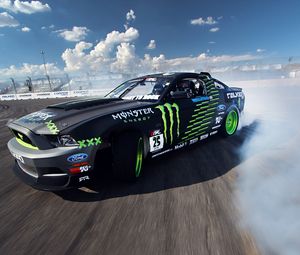 Preview wallpaper competition, drift, sports car, mustang, clouds, ford, gt, smoke