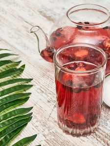 Preview wallpaper compote, kettle, glass, berries, drink