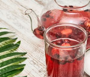 Preview wallpaper compote, kettle, glass, berries, drink