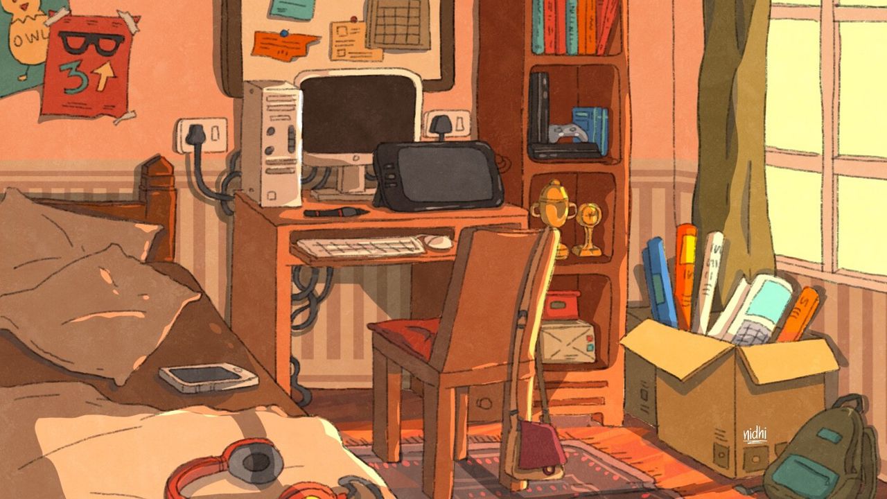 Wallpaper computer, table, chair, room, art