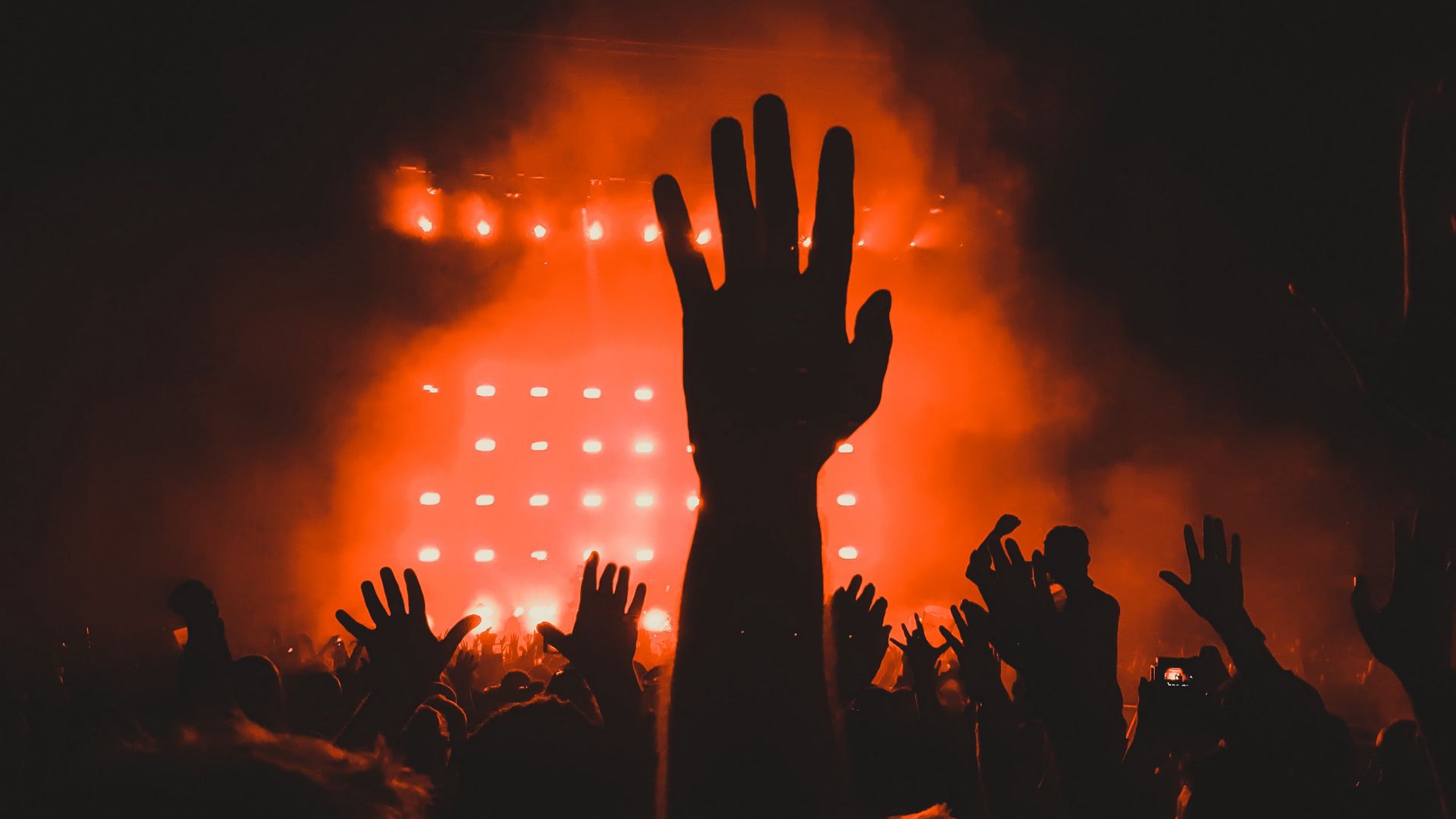 Download wallpaper 1920x1080 concert, crowd, hands, dark full hd, hdtv,  fhd, 1080p hd background