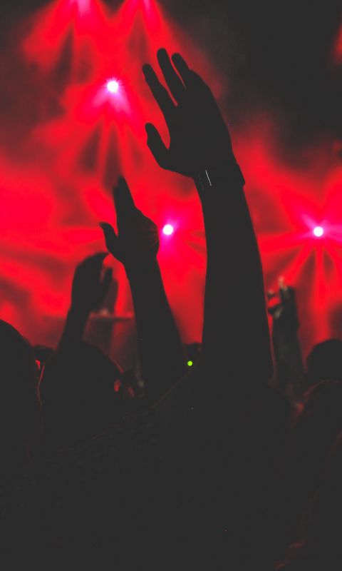 480x800 Wallpaper concert, hands, silhouettes, light, music