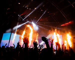 Preview wallpaper concert, stage, fire, spotlights, dark