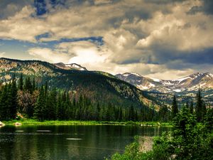 Preview wallpaper coniferous forest, mountains, height, greatness, green, landscape
