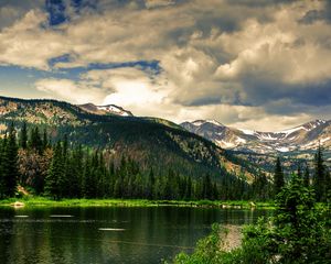 Preview wallpaper coniferous forest, mountains, height, greatness, green, landscape