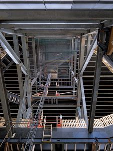 Preview wallpaper construction, frame, metal, beams, stairs, architecture