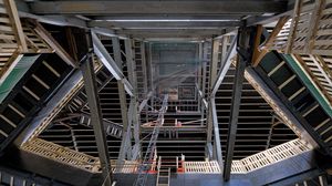 Preview wallpaper construction, frame, metal, beams, stairs, architecture