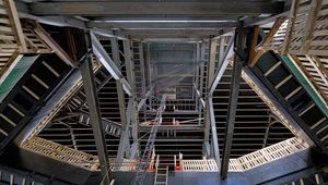 Preview wallpaper construction, frame, metal, beams, stairs, architecture