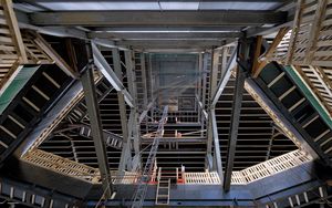 Preview wallpaper construction, frame, metal, beams, stairs, architecture