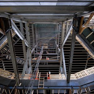 Preview wallpaper construction, frame, metal, beams, stairs, architecture
