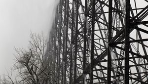 Preview wallpaper construction, tree, branches, fog, black and white