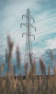 Preview wallpaper construction, wires, grass, sky