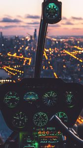 Preview wallpaper control panel, helicopter, pilot, night city, glare
