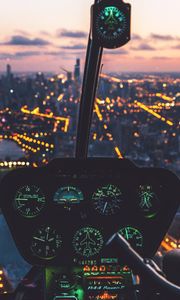 Preview wallpaper control panel, helicopter, pilot, night city, glare