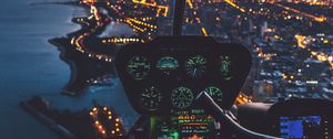 Preview wallpaper control panel, helicopter, pilot, night city, glare