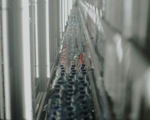 Preview wallpaper conveyor, bottles, tunnel, light