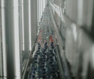 Preview wallpaper conveyor, bottles, tunnel, light