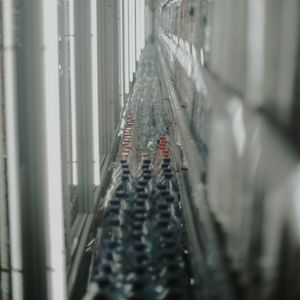 Preview wallpaper conveyor, bottles, tunnel, light