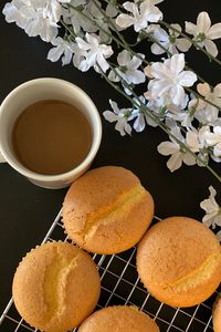 Preview wallpaper cookies, coffee, cup, flowers