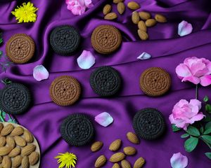 Preview wallpaper cookies, petals, nuts, flowers, dessert