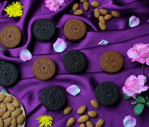 Preview wallpaper cookies, petals, nuts, flowers, dessert