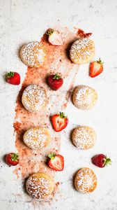Preview wallpaper cookies, strawberries, powdered sugar, dessert