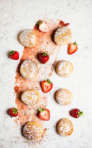 Preview wallpaper cookies, strawberries, powdered sugar, dessert