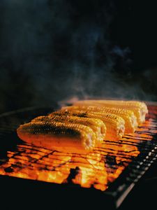 Preview wallpaper corn, cob, grill, coals, steam