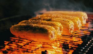 Preview wallpaper corn, cob, grill, coals, steam