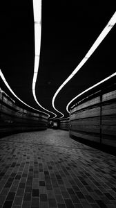 Preview wallpaper corridor, dark, bw, winding, lighting