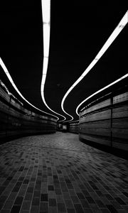 Preview wallpaper corridor, dark, bw, winding, lighting