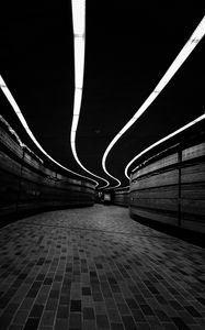 Preview wallpaper corridor, dark, bw, winding, lighting