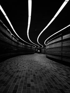 Preview wallpaper corridor, dark, bw, winding, lighting