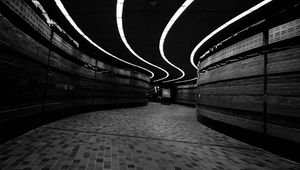 Preview wallpaper corridor, dark, bw, winding, lighting