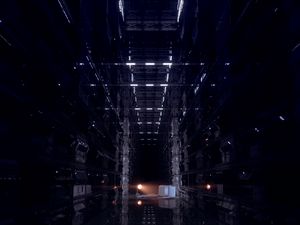 Preview wallpaper corridor, dark, lamps, light, room