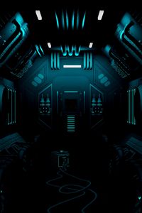 Preview wallpaper corridor, dark, station, sci-fi, art