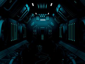 Preview wallpaper corridor, dark, station, sci-fi, art