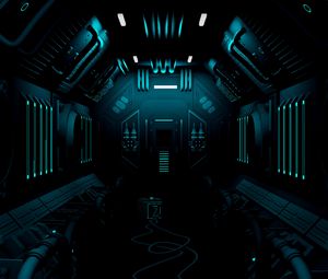 Preview wallpaper corridor, dark, station, sci-fi, art