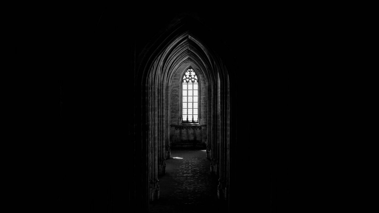 Wallpaper corridor, dark, window, arch, architecture