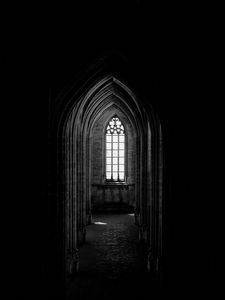 Preview wallpaper corridor, dark, window, arch, architecture