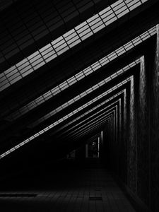 Preview wallpaper corridor, door, bw, architecture, building, dark