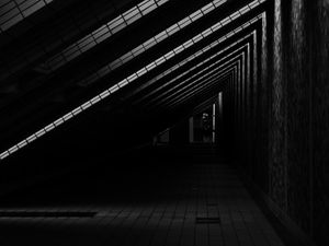 Preview wallpaper corridor, door, bw, architecture, building, dark