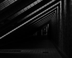 Preview wallpaper corridor, door, bw, architecture, building, dark