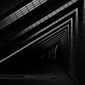 Preview wallpaper corridor, door, bw, architecture, building, dark