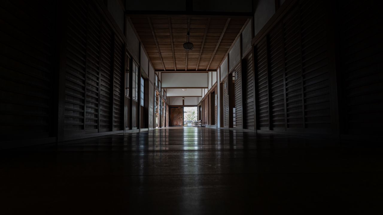 Wallpaper corridor, door, tunnel, dark, light