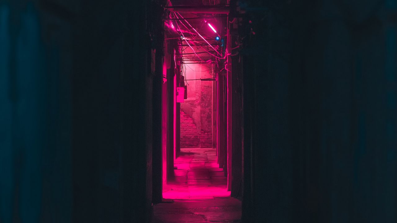 Wallpaper corridor, neon, dark, pink, light