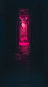 Preview wallpaper corridor, neon, dark, pink, light