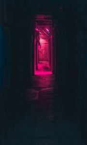 Preview wallpaper corridor, neon, dark, pink, light